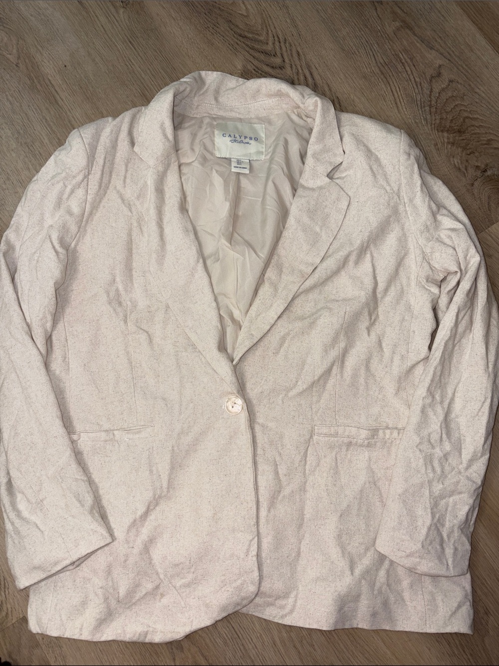 Calypso St Barth Cream Linen blend Single Button Blazer size large coastal comfy